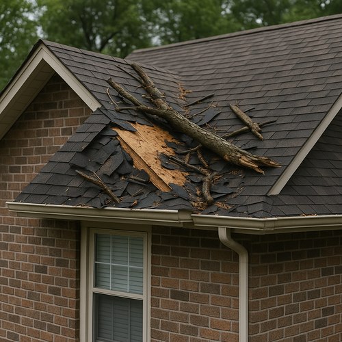 storm damage on a home's roof